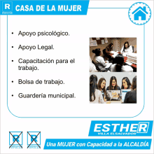 a poster for esther villa el salvador shows a group of women sitting at a table