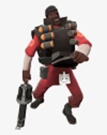 a soldier from team fortress 2 is holding a gun and a briefcase .