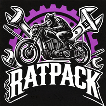 a logo for a company called batpack with a cat on a bike