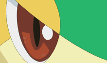 a close up of a cartoon eye with a green background
