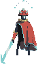 a pixel art illustration of a samurai holding a sword and cape .