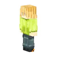 a minecraft character wearing a green sweater and blue jeans