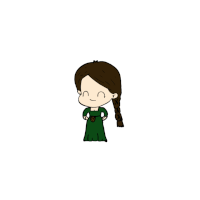 a cartoon of a girl in a green dress with braided hair