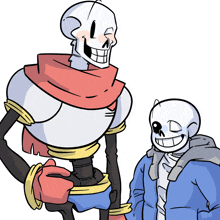 two skeletons are standing next to each other and smiling