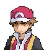 a pixel art drawing of a boy wearing a red hat and a yellow vest .