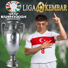 a soccer player in front of a trophy that says euro2024