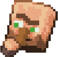 a pixel art drawing of a villager with green eyes