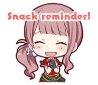 a cartoon girl with a ponytail and the words snack reminder written above her