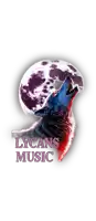 a logo for lycans music with a wolf howling