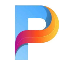 a blue letter p with a rainbow of colors on a white background