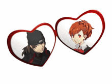 a man and a woman are in heart shaped frames