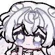 a pixel art drawing of a girl with white hair holding a pink phone .