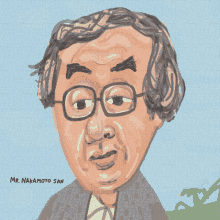 a drawing of a man with glasses and the name mr. nakamoto san