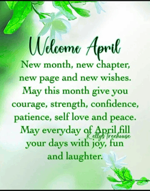 a sign that says welcome april with flowers on it
