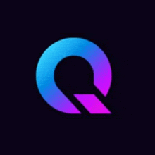 a blue and purple letter q is on a black background .