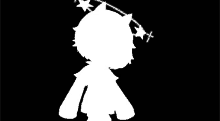 a white silhouette of a girl with a halo of stars on her head .