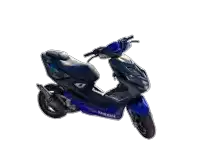 a blue and black yamaha scooter is sitting on a white background