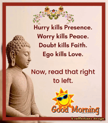 a statue of buddha with a good morning message