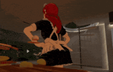 a girl in a maid outfit is standing on a counter