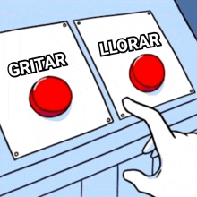 a hand is pressing a button that says gritar and a button that says llorar