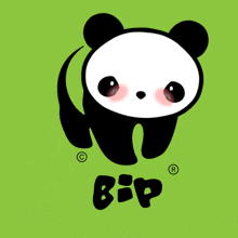 a black and white panda bear on a green background with the letters bip