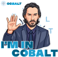 a sticker of keanu reeves with the words i 'm in cobalt below him