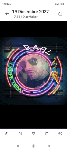 a picture of a man in a neon circle with the words carpe diem on it