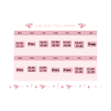 a pink calendar with the words the next two weeks on the top