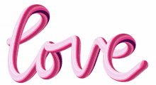 the word love is written in pink and purple lines