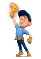 a cartoon character holding a hammer with the word fixer on his shirt