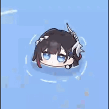 a cartoon drawing of a girl floating in the water .