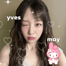 a girl with hearts around her and the words yves and may