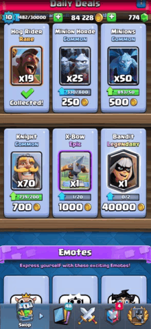 a screenshot of a game called clash royale showing daily deals