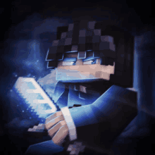 a minecraft character is holding a sword with the letter a in the background