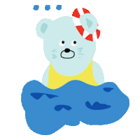 a cartoon of a teddy bear with a life preserver on its head