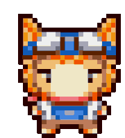 a pixel art drawing of a cat wearing overalls and goggles