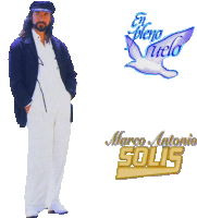 a man with a beard stands in front of a logo for marco antonio solis