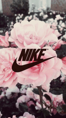 a bunch of pink flowers with the nike logo in the middle