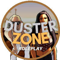 a logo for duster zone roleplay with two women on it