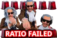 a man in a suit and tie is surrounded by red cups and the words ratio failed above him