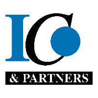 a logo for ic & partners has a blue circle in the middle