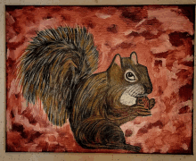 a painting of a squirrel eating a nut