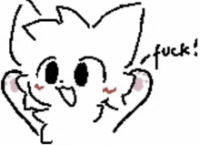 a pixel art drawing of a cat with the words fuck written below it