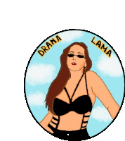 a drawing of a woman in a black bra with the words drama and llama written on it