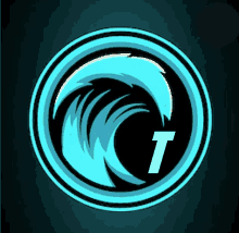 a blue and black logo with a wave and the letter t