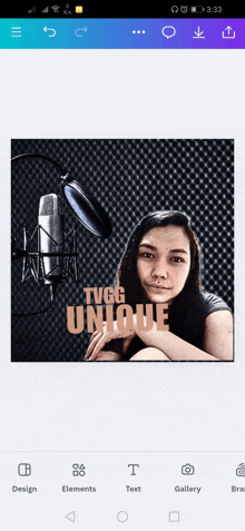 a picture of a woman and a microphone with the words tvgg unique on it