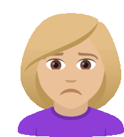 a girl with blonde hair is wearing a purple shirt and has a sad face