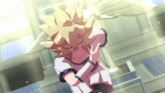 a cartoon character with blonde hair and a white shirt