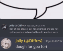 a screenshot of a discord conversation between jolly and dfffrs