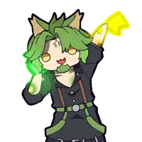 a cartoon character with green hair and a yellow key
